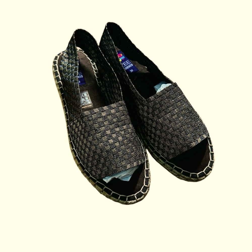 Zee Alexis| Peep Toe Woven Flat Espadrille 39 NWOT